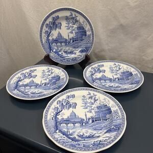 Spode Blue Room “Rome” Salad Plates 7.5” Set Of 4 Blue White Transferware